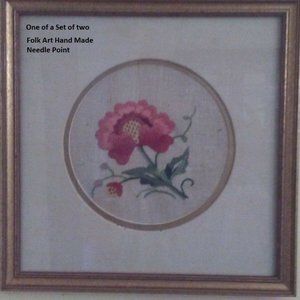 Vintage folk art needle work crewel embroidery